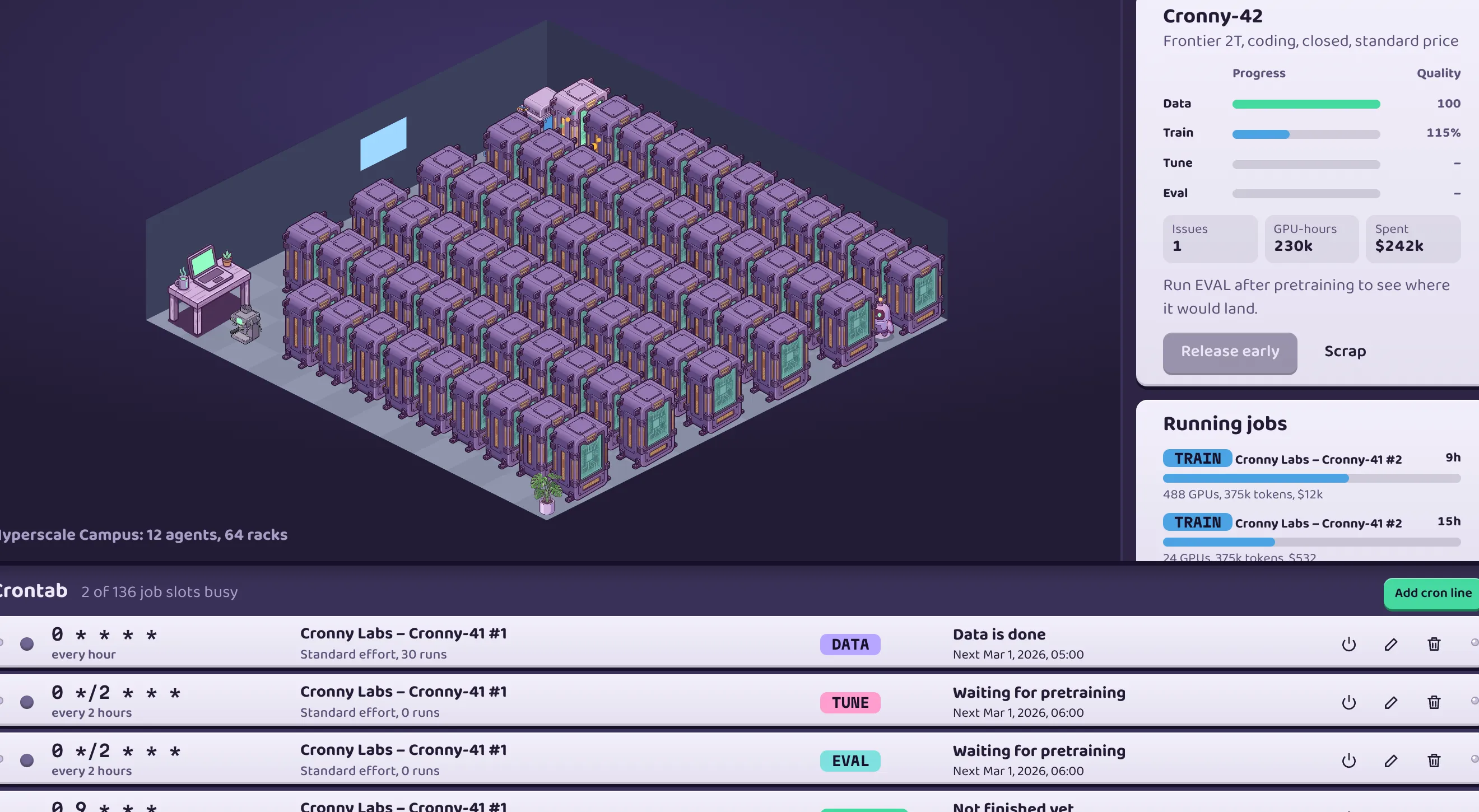 The Hyperscale Campus: sixty-four glowing server pods in rows